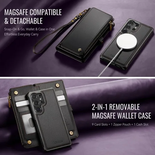 Miniatura 9 de Defencase Funda tipo cartera ultra magnética para Samsung Galaxy S22 compatible con Magsafe con cremallera de bloqueo RFID y tarjetero para mujer