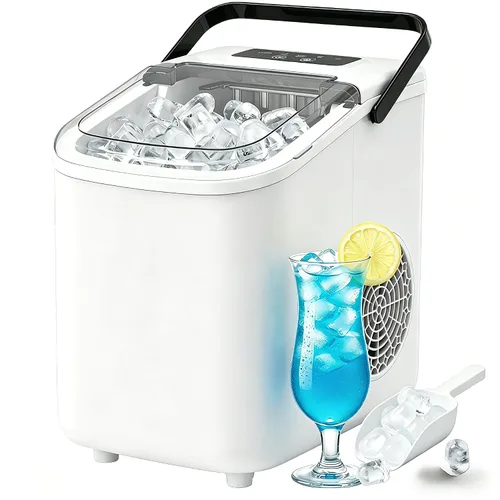 Miniatura 10 de Máquina de hielo para encimera con asa, pequeña máquina de hielo portátil autolimpiante con cesta y cuchara, 26 libras/24 horas, 9 cubitos de hielo