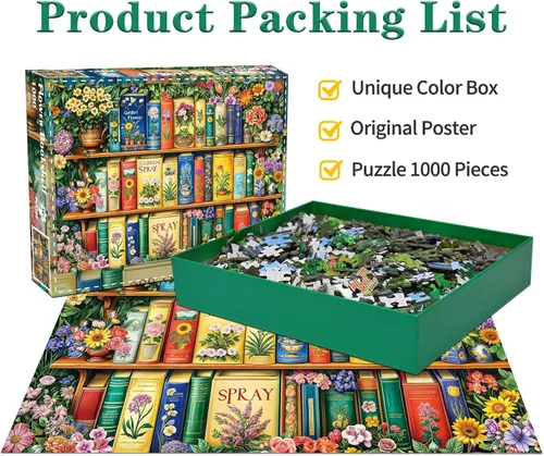 Miniatura 4 de Rompecabezas para adultos de 1000 piezas para adultos, rompecabezas de 1000 piezas, 1000 piezas, estantería de flores coloridas Flower Bookshelf