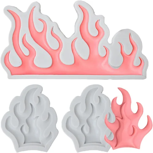 KuuGuu 3 moldes de fondant de llama, moldes de silicona para decoración de pasteles de fuego, moldes en forma de llama para Sugarcraft Cake Border