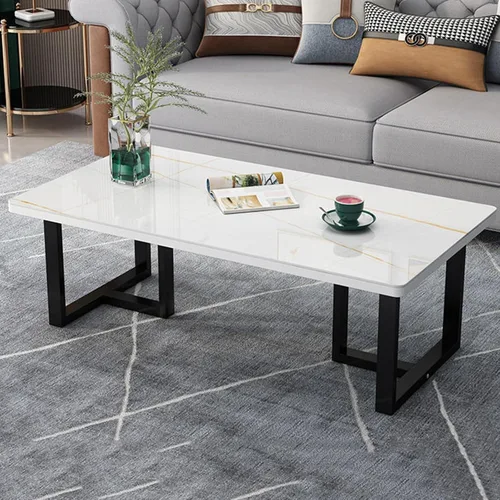 Miniatura 10 de Mesa auxiliar rectangular de mármol sintético, escritorio de vidrio templado y patas de metal, moderna mesa de té, mesa de té para sala de estar