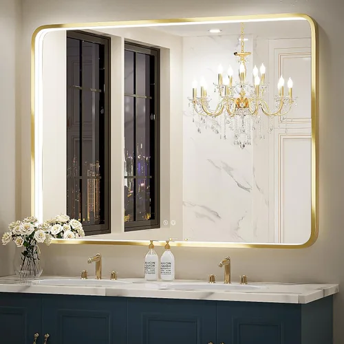 Miniatura 16 de Espejo de baño LED de 20 x 28 pulgadas con luces, marco de metal negro, espejo de tocador iluminado para pared, espejo LED regulable de 3000 K/4500
