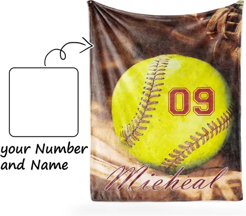Miniatura 6 de Manta de sóftbol personalizada con nombre y número, manta de sóftbol personalizada de franela súper suave, regalo de sóftbol para niños, niñas