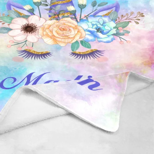 Miniatura 4 de Manta de vellón personalizada para niños con nombre, manta de bebé personalizada con flores de unicornio para cama (30 x 40 pulgadas)