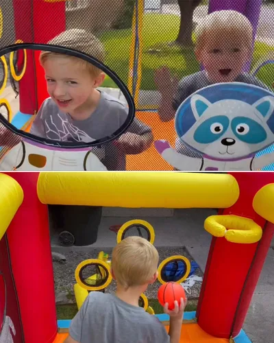 Miniatura 7 de Whubefy Casa inflable con tobogán para niños, diversión familiar en interiores y exteriores con área de salto, juego de pelota de lanzamiento
