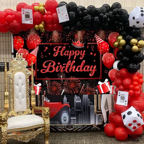 Miniatura 5 de KatchOn, Cartel de feliz cumpleaños negro y rojo, grande, 72 x 44 pulgadas, telón de fondo para decoraciones de feliz cumpleaños, pancarta roja
