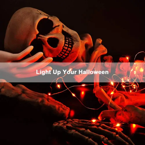 Miniatura 9 de BrizLabs Luces naranjas de Halloween, paquete de 4 luces LED de 19.47 pies, 60 luces LED naranjas, 2 modos de batería, cadena de luces de Halloween