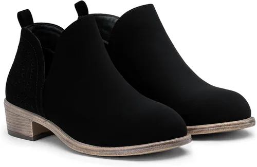 Miniatura 4 de VEPOSE botas al tobillo para mujer con tacón bajo y grueso, con perforaciones, botas de vaquero