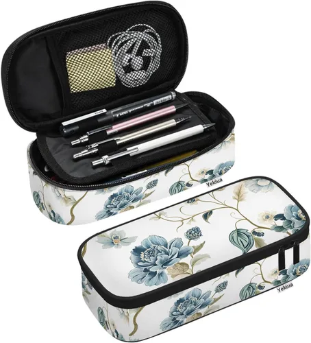 Yekiua Estuche para lápices con flores étnicas japonesas de gran capacidad; estuche para lápices con flores para oficina, universidad o maquillaje