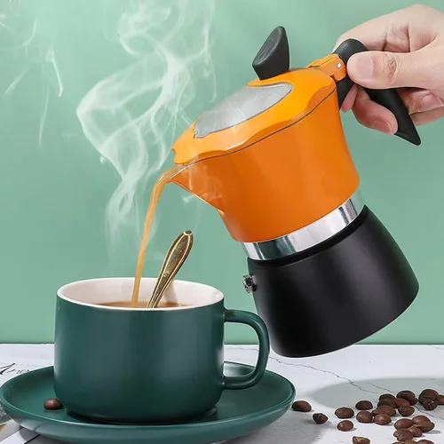 Miniatura 4 de Olla italiana de moka, cafetera italiana con tapa superior transparente, 5.1 fl oz, estilo italiano clásico, doble color, de aluminio, para viajes