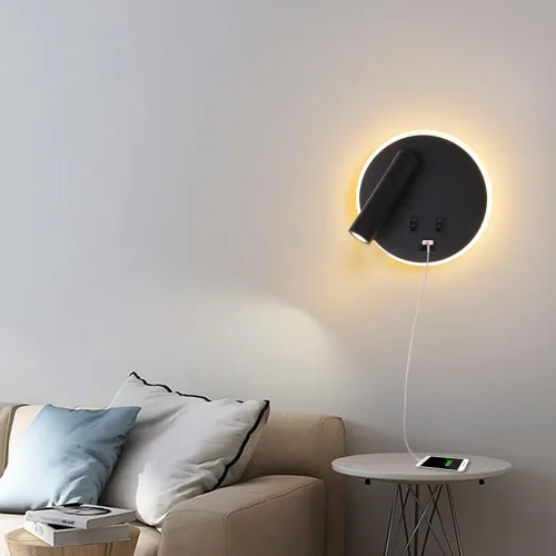 Miniatura 2 de Puerto de carga USB, luz de lavado de pared, luz LED negra con pared interior, foco ajustable, lámpara de lectura, lámpara de pared para dormitorio