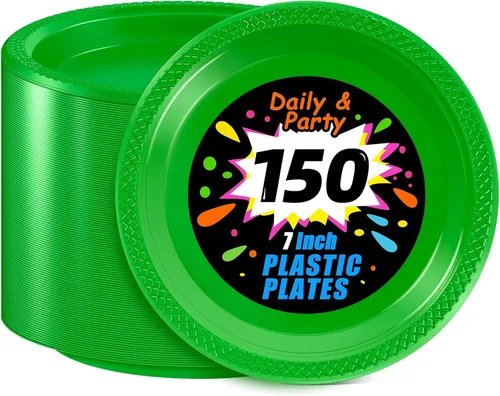Miniatura 35 de WELLIFE Platos de postre negros de 7 pulgadas, 150 unidades, platos de postre de plástico desechables para fiestas, pasteles, aperitivos, ensaladas