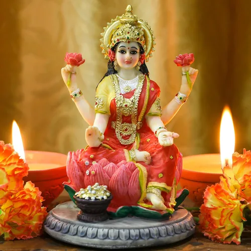 Miniatura 2 de alikiki Figura de estatua de la diosa india Lakshmi - Estatua de ídolos Lakshmi de 5.3 pulgadas de alto, estatua de Murti Laxmi, estatua de hogar