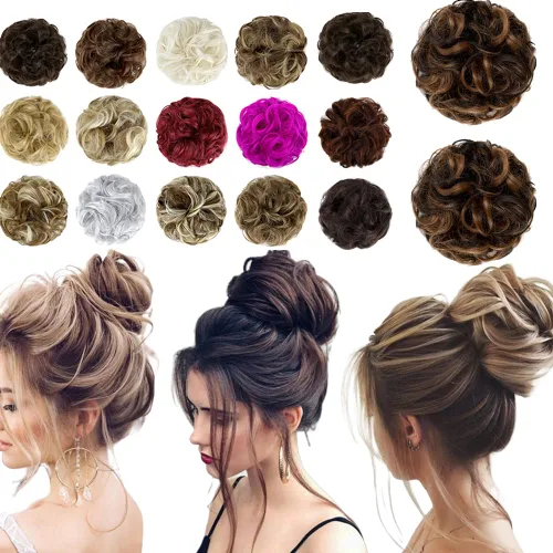 Miniatura 21 de Moño desordenado grande y desordenado, moño ondulado, rizado, coleteros gruesos, extensiones de cabello para mujeres y niñas, color marrón jengibre