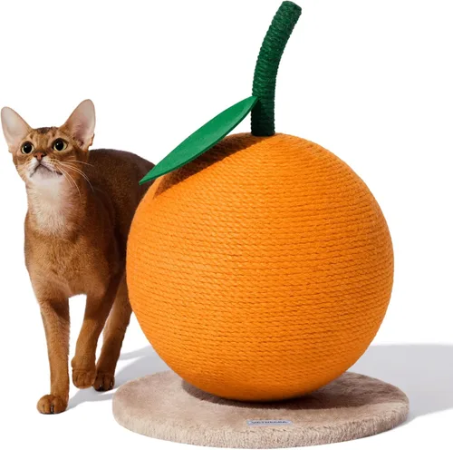 Miniatura 9 de VETRESKA Rascador de gatos de cereza grande con hamaca, juguete interactivo alto para rascar con cuerda de yute natural para gatos
