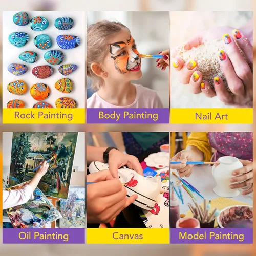 Miniatura 7 de Juego de pinceles de pintura acrílica, 100 paquetes/1000 cepillos de pelo de nailon para todo uso, óleo, acuarela, pintura, artista, kits Azul