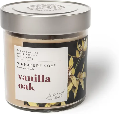 Signature Soy Vela perfumada con tapa de roble de vainilla en tarro grande Roble Vain
