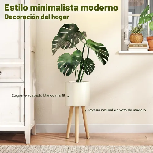Miniatura 2 de Bamworld - Soporte individual para plantas de interior, soporte de metal para plantas de interior, patas de madera, soporte para macetas