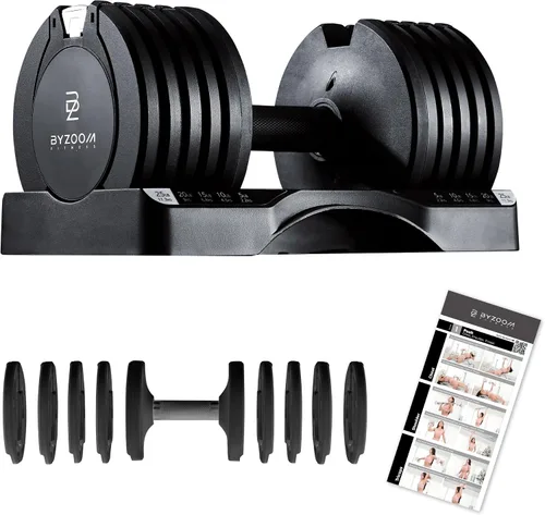 Miniatura 8 de ByZoom Fitness - Mancuerna ajustable de 12.5/25 libras – Unidad individual O juego de 2 – Peso ajustable 5-en-1 para gimnasio en casa, entrenamiento