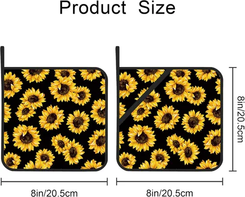 Miniatura 2 de Juego de 2 soportes para ollas florales de girasol, resistentes al calor, para microondas, hornear, horno, platos finales y barbacoa Girasol floral