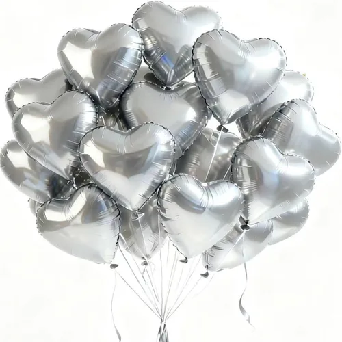 Miniatura 25 de 100 globos en forma de corazón de 5 pulgadas, globos de aluminio de Mylar de papel de aluminio para decoración de mujeres y niñas, día de San