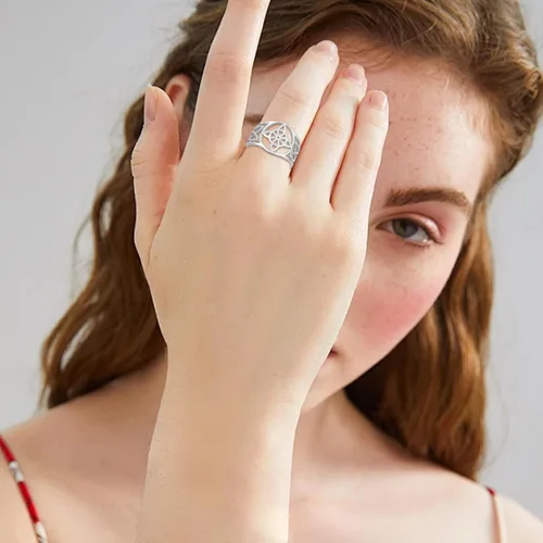 Miniatura 28 de UNIFT Anillo de nudo de bruja para mujer, acero inoxidable, celta, cuaternario, Wicca, estilo geométrico, anillo de nudo de brujería, amuleto