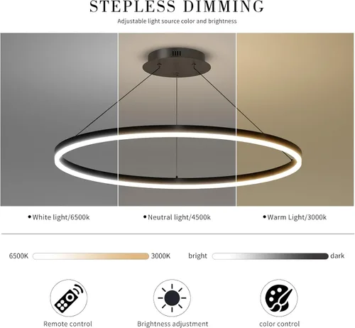 Miniatura 2 de Mikeru Lámpara LED moderna, lámpara colgante de techo con control remoto de 3000 a 6500 K, luz de temperatura de color ajustable para sala de estar
