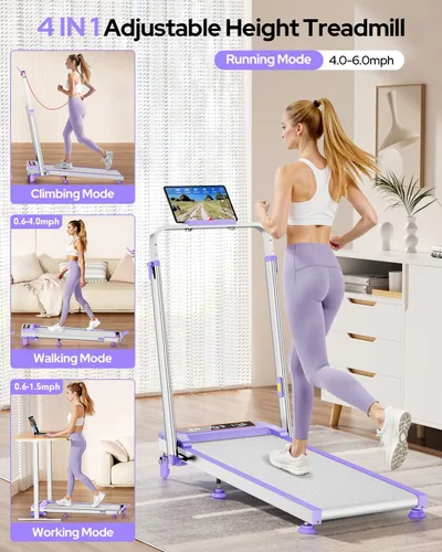 Miniatura 9 de Walking Pad Treadmill with 12% Incline & Adjustable Height, 4 in 1 Walking Pad with Handle Bar, 3.5HP Foldable Under Desk Treadmill, Portable