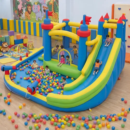 Miniatura 8 de Tobogán acuático inflable para patio trasero de niños con soplador de 450 W, castillo de salto con tobogán de agua, parque acuático para actividades