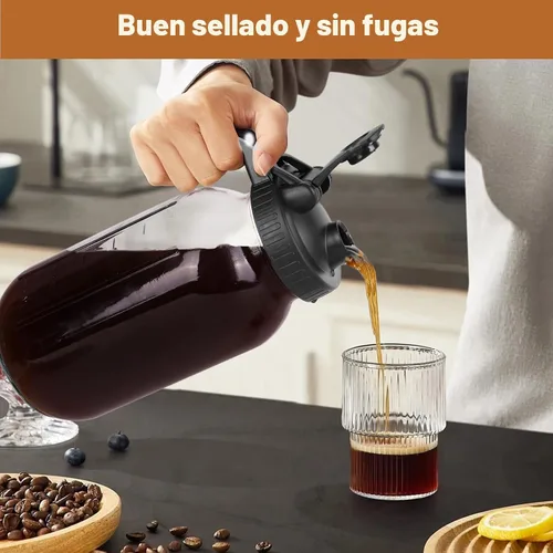 Miniatura 4 de Máquina de café de infusión fría, jarra de albañil de 64 onzas con filtro de acero inoxidable, tapa con pico para servir, de vidrio resistente