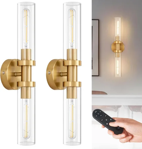 Miniatura 11 de Juego de 2 apliques de pared a pilas, luces de pared inalámbricas con control remoto, lámparas de pared regulables recargables para dormitorio