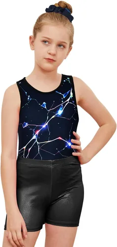 Miniatura 64 de MODAFANS Leotardos de gimnasia para niñas brillantes para bailar ballet, pantalones cortos con espalda cruzada