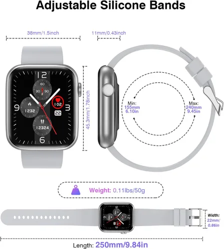 Miniatura 4 de EarlySincere Reloj inteligente 2024 para hombres y mujeres con llamada Bluetooth, pantalla táctil HD de 1.9 pulgadas, reloj inteligente con IP67 Gris