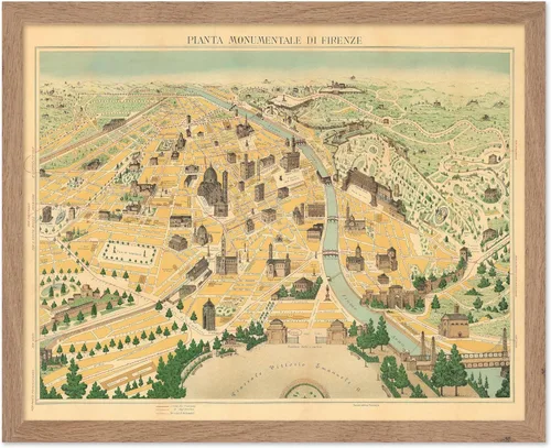 Poster Master Póster retro de viaje con mapa monumental vintage de Florencia, arte italiano, gran regalo para hombres, mujeres, amantes de los