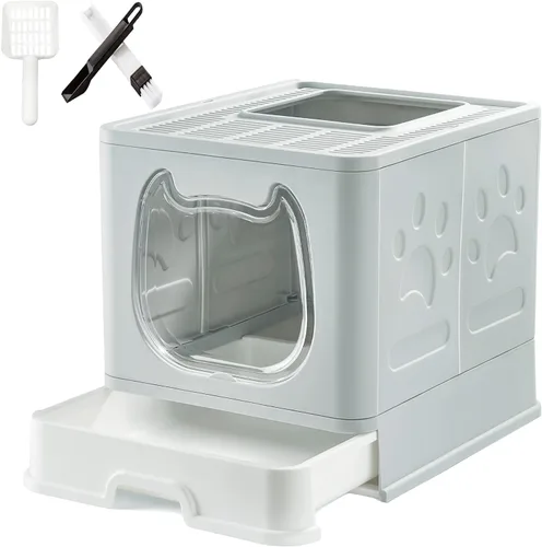 Miniatura 8 de Gefryco Caja de arena plegable para gatos con tapa, caja de arena cubierta para gatos pequeños y medianos, orinal cerrado para gatos con pala