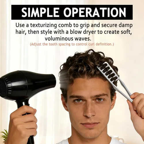 Miniatura 4 de 2 peines de textura para hombre, peine de pelo de dientes anchos voluminosos para hombre, textura esponjosa, herramienta de volumen de raíces