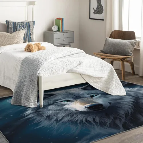 Miniatura 2 de Alfombra de lobo y decoración del hogar, alfombra de 5 x 7 pies, alfombras de animales salvajes para sala de estar, dormitorio, alfombra de lobos