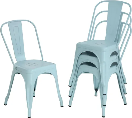 Miniatura 11 de Dopinmin Juego de 4 sillas de comedor modernas de metal negro, apilables, sillas de patio para interiores y exteriores, altura del asiento de 18 pies