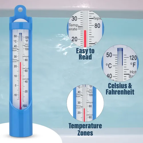 Miniatura 6 de Termómetro para piscina de 9.055 in – Termómetro de temperatura del agua de muestreo para baño, piscina, baño de hielo, termómetro de agua fácil