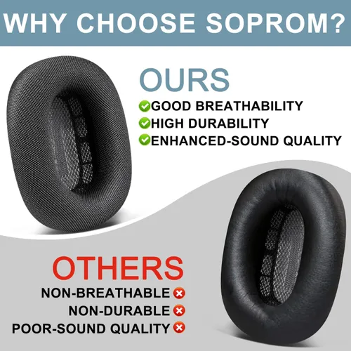 Miniatura 5 de SOPROM Almohadillas de repuesto mejoradas para auriculares supraaurales Airpods Max, almohadillas con tela de malla duradera, espuma más suave, Verde
