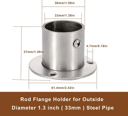 Miniatura 2 de Soporte de brida de acero inoxidable para barra de armario de diámetro exterior de 1.3 pulgadas (1.299 in), tubo de acero, paquete de 4