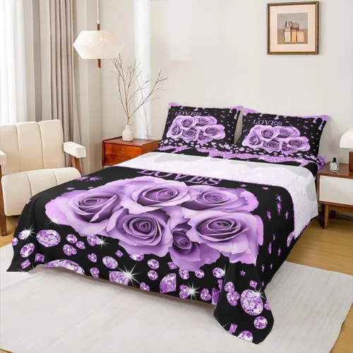 Miniatura 11 de Erosebridal Juego de sábanas de rosas rojas, tamaño individual, color rojo y negro, para niñas, mujeres, hombres, parejas, romántico, floral