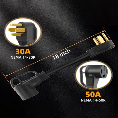 Miniatura 2 de Cable adaptador de cargador NEMA 14-30P a 14-50R EV, 30 amperios a 50 amperios, 4 clavijas para secadora a enchufe EV, cable de calibre 10 Negro