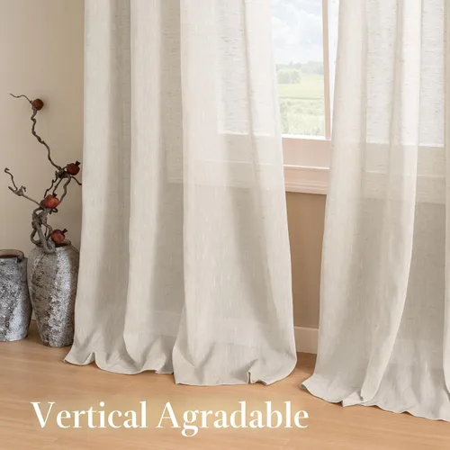 Miniatura 7 de H.VERSAILTEX Cortinas de 96 pulgadas de largo, cortinas de lino/cortinas transparentes de mezcla de lino natural/paneles/cortinas para sala