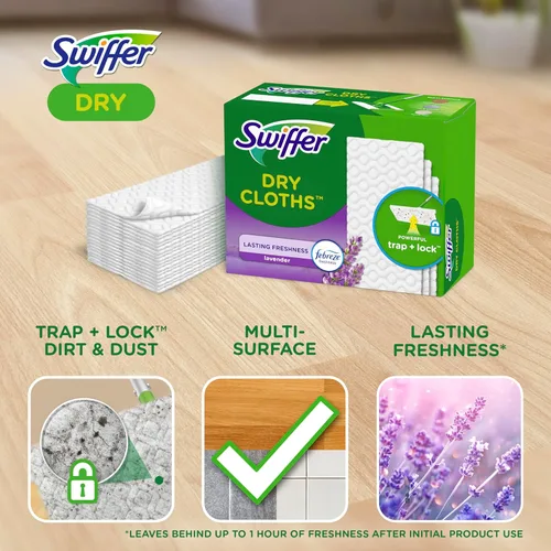 Miniatura 3 de Swiffer Barrido + trapeador, repuesto de almohadillas secas, limpiador de suelos para suciedad, polvo, cabello, paños de limpieza para trapear