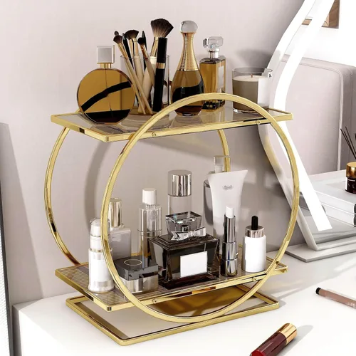 Miniatura 13 de Organizador de Maquillaje para Tocador, Organizador de Perfumes Negro Dorado para Cómoda, Organizadores de Encimera de Baño de 2 Niveles, Estante