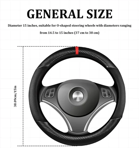 Miniatura 2 de Funda para volante de automóvil, accesorios para volante, cuero de microfibra de 15 pulgadas, fibra de carbono, suave, antideslizante, transpirable