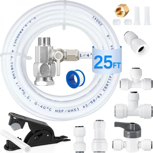 Kit de línea de agua para refrigerador - Kit de instalación de agua para máquina de hielo de grado alimenticio, tubo de agua de 1/4 pulgadas O.D. de