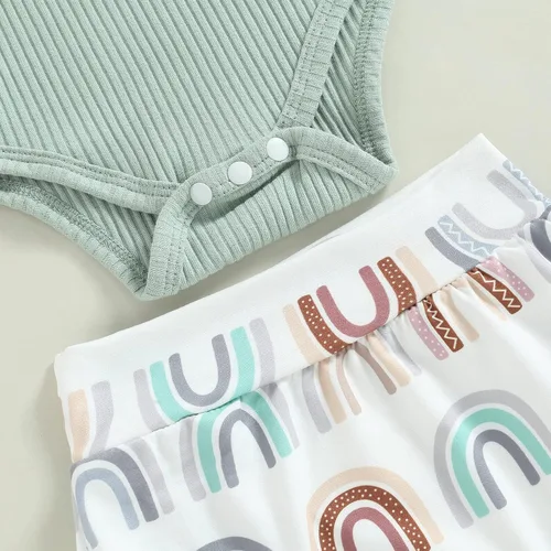 Miniatura 108 de TheFound Trajes de verano para niñas pequeñas, sin mangas, de punto acanalado, halter, pantalones cortos, ropa para recién nacidos, conjunto de 3