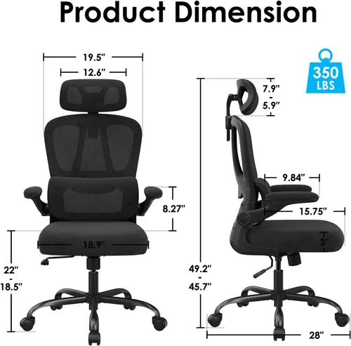 Miniatura 2 de Farini Silla de oficina ergonómica, silla de escritorio con reposacabezas y soporte lumbar, silla giratoria de oficina en casa con reposacabezas